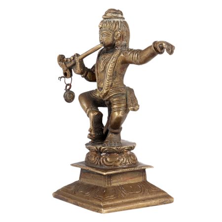 Brass Lord Krishna Bal Gopal  Statue Dancing With Flute