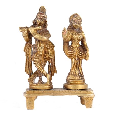 Brass Radha Krishna Statue On Chowki