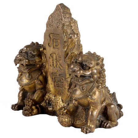 Pair of Brass Chinese Lions Stone Guardian Statue