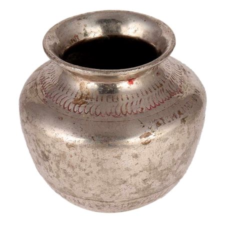 Brass Big Matka With Simple Engravings And Nickel Polish