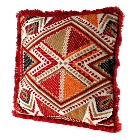 Red Hand woven Embroidery Cotton Pillow Cover