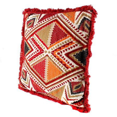 Red Hand woven Embroidery Cotton Pillow Cover