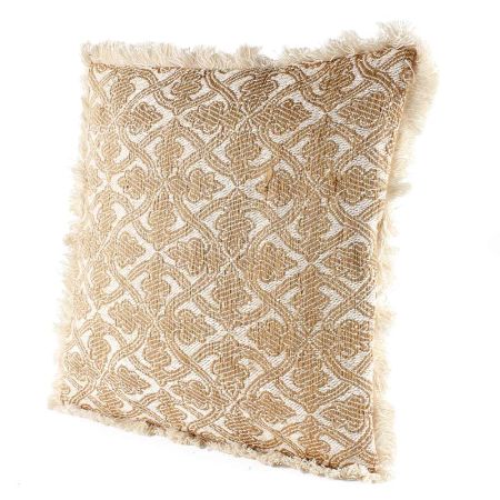 Fringe Leaf Pattern Beige Throw Cushion Cover