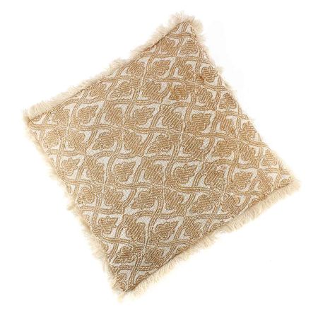 Fringe Leaf Pattern Beige Throw Cushion Cover