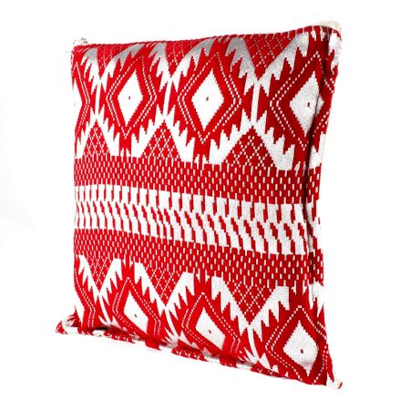 Red Square Cotton Geometric Pattern Cushion Cover