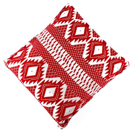 Red Square Cotton Geometric Pattern Cushion Cover