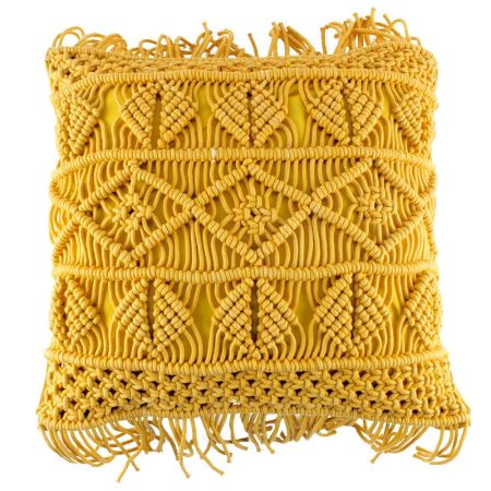 Yellow Square Macrame Boho Cushion Cover