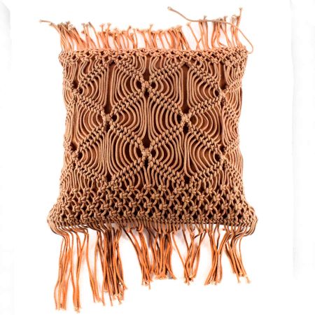 Beige Macrame Cushion Cover with Fringes