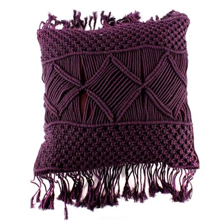 Purple Cotton Decorative Fringe Macrame Cushion Cover
