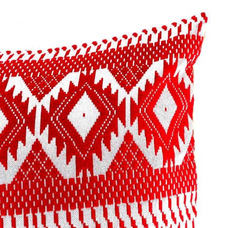 White and Red Embroidered Cotton Cushion Cover