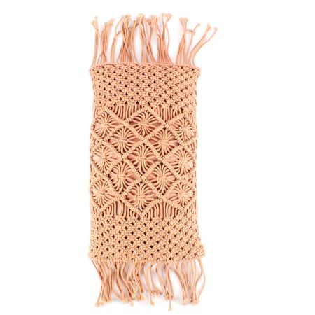 Peach Macrame Pillow Cover With Fringes