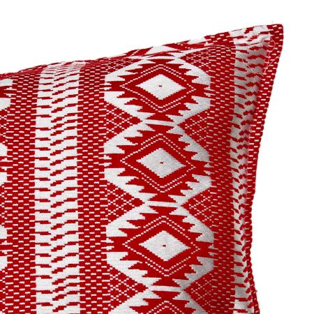 Red Kantha Ikat Cotton Embroidered Cushion Cover