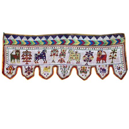 White Beaded Toran With Animal Motifs