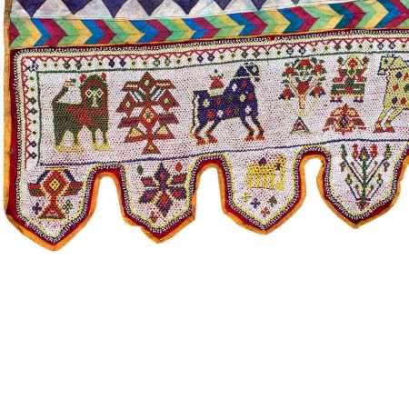 White Beaded Toran With Animal Motifs
