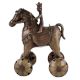 Indian Brass Horse On Wheels Temple Toy With Rider