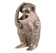 Brass Monkey Reading Book Statue Paperweight In Nickel Finish