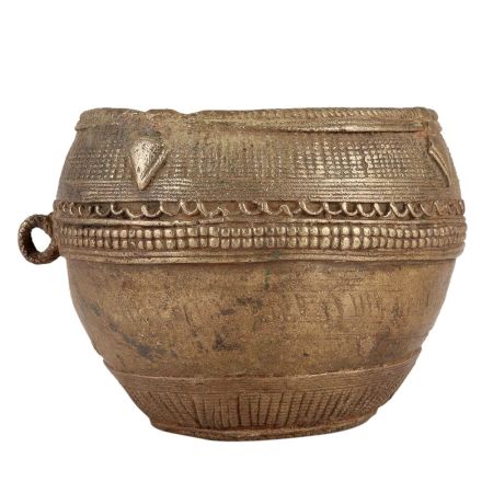 Tribal Brass Rice Measurement Bowl With One Handle
