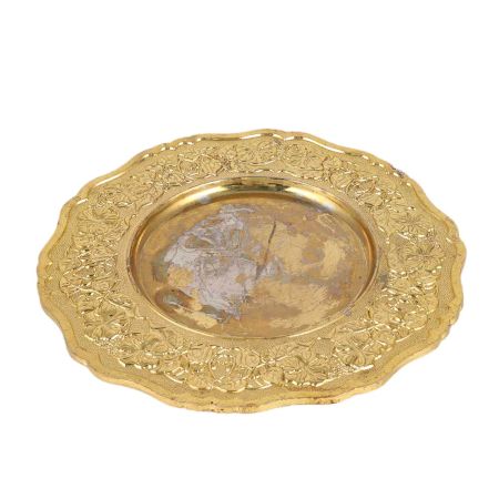 Round Brass Tray For Pooja With Decorative Border