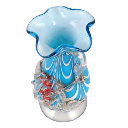 Swirl of White and Blue Hues Glass VaseÂ With Handles