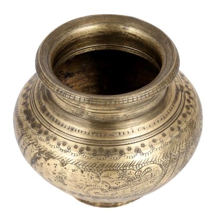 Vintage Used Holy Water Pot With Carved Peacock And Floral Work