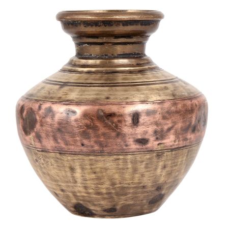 Vintage Used Holy Water Pot In Two Metals With Plain Design