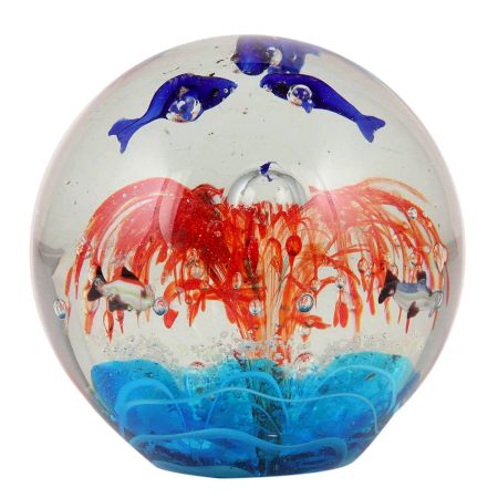 Round Glass Tropical Reef Fish Aquarium Paperweight