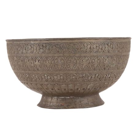 Brass Flower Pattern Border Cup In Dark Finish