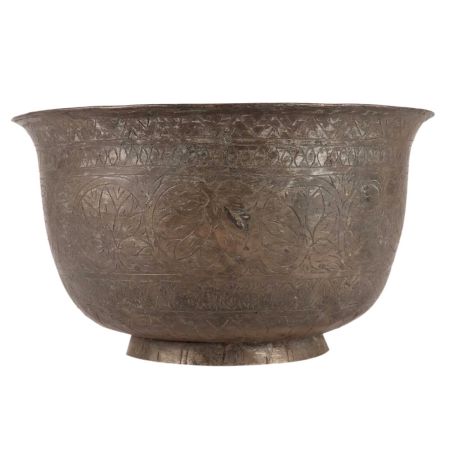 Bras BowlÂ Carved With Floral Design In Black Finish