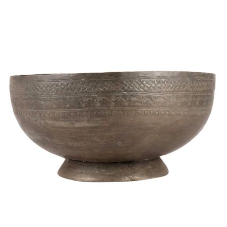 Etched Brass Pedestal Bowl In Dark Finish