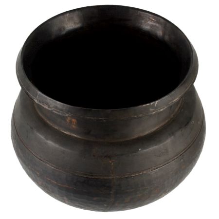 Black Round Brass Pot With  A Wide Mouth