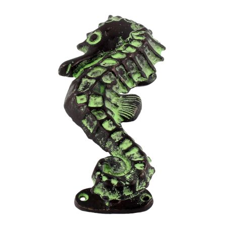 Brass Sea Horse Nautical Door Handle In Green Patina Finish