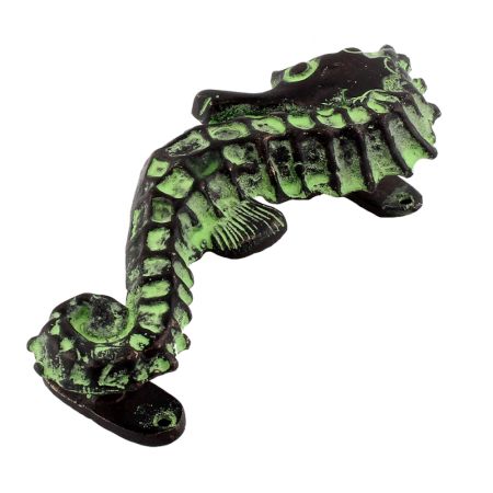 Brass Sea Horse Nautical Door Handle In Green Patina Finish