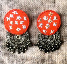 Orange Metalic Combination Neckpiece With Earrings Set
