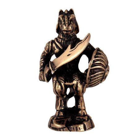 Brass Reptile Face Warrior Statue With Sword