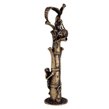 Brass Dhokra Incense Burner Of Tribal Man  Holding Tree