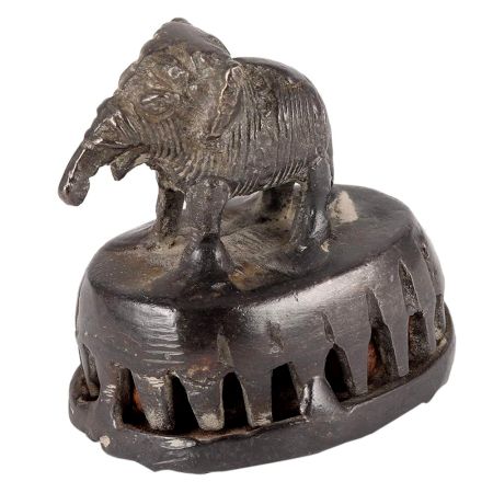 Brass Elephant Statue Atop Foot Scrubber In Dark Finish