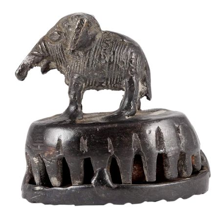 Brass Elephant Statue Atop Foot Scrubber In Dark Finish