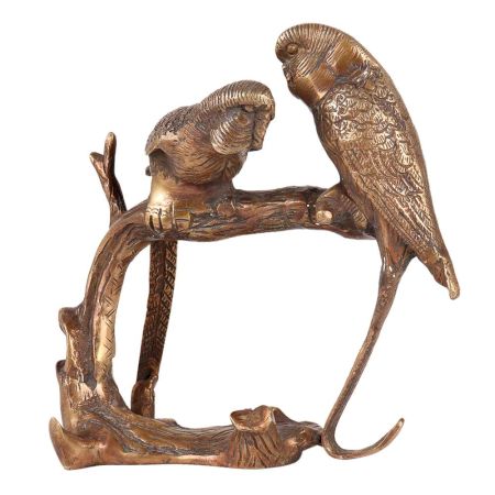 Brass Parrot Love Birds on Tree Showpiece