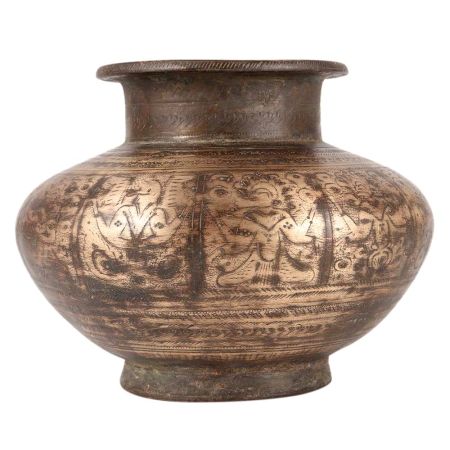 Solid Brass  Wide Water Pot With Patina Finish