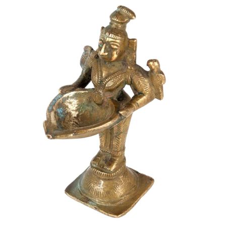 Brass Goddess Meenakshi Holding  Diya With Parrot