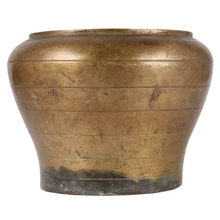 Round Brass Flower Pot In Dark Finish
