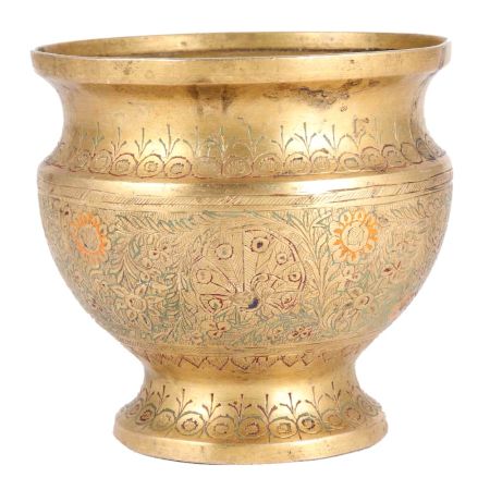 Brass Carved  Planter Flower Plant Pot