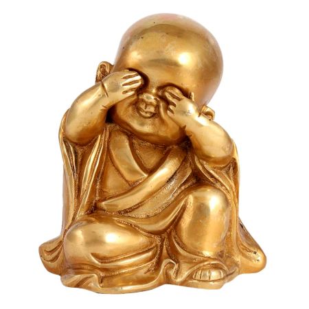 Golden Brass Monk Sees No Evil Statue
