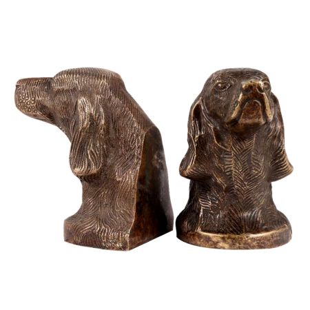 Brass  Dachshund Dog Face Bookends In Dark Finish