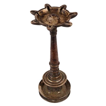 Indian7 Faceted Brass Oil Lamp From South India