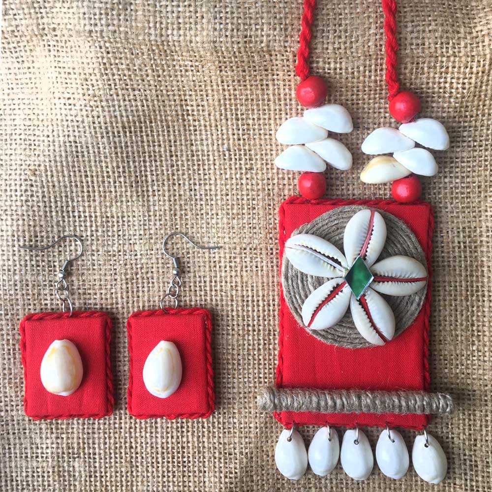 Red Kaudi Combine Neckpiece With Earrings Set