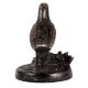Brass Perched Bird on Log Statue  In Dark Finish