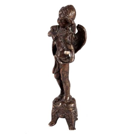 Brass Cherub Statue Playing Violin