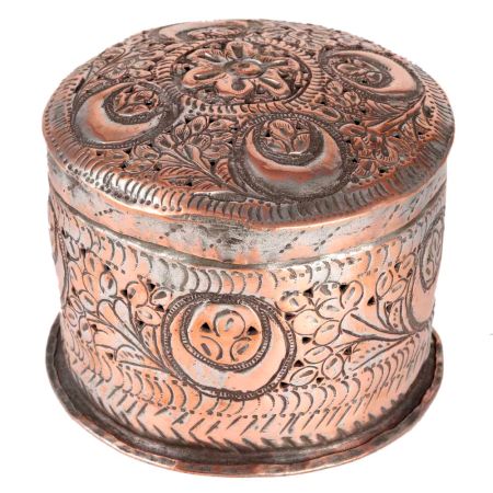 Copper Round kumkum Box