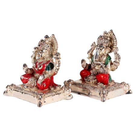 Copper Laxmi Ganesh Murti Pair Color And  Silver Finish